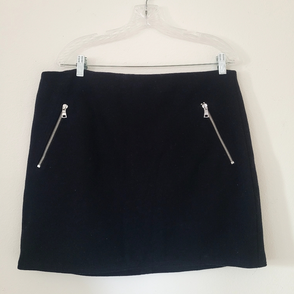 Gap Black Zipper Pocket Wool Mini Skirt Size 14